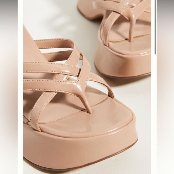 Jeffery Campbell Anthropologie Year 3000 Neutral Leather Platform Sandals Sz 8.5 - Picture 3 of 7